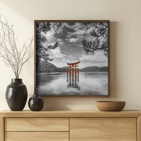 Vermilion torii of the Itsukushima Shrine on Miyajima - colorkey Poster