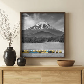 Charming Lake Shoji with majestic Mount Fuji - colorkey Poster