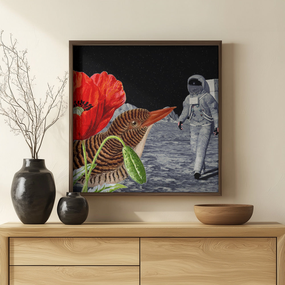 Bird On the Moon Astronaut - Collage Poster