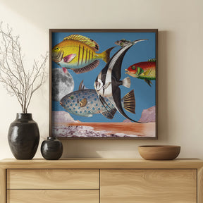 Fish World Blue - Digital Collage Poster