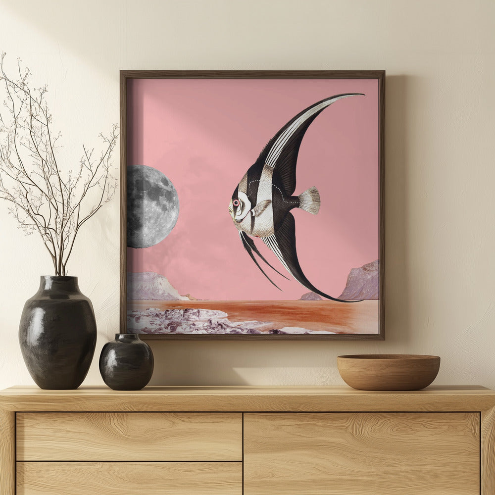 Plenty of Fish In the Sea Pink - Surreal Collage Poster