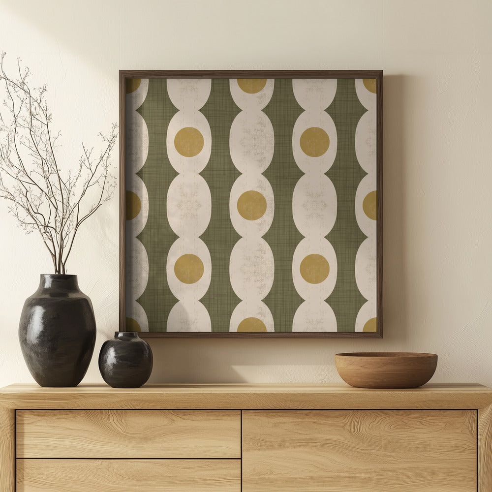 Retro Mod Geo Chain - Muted Olive - Mid Century Modern Poster