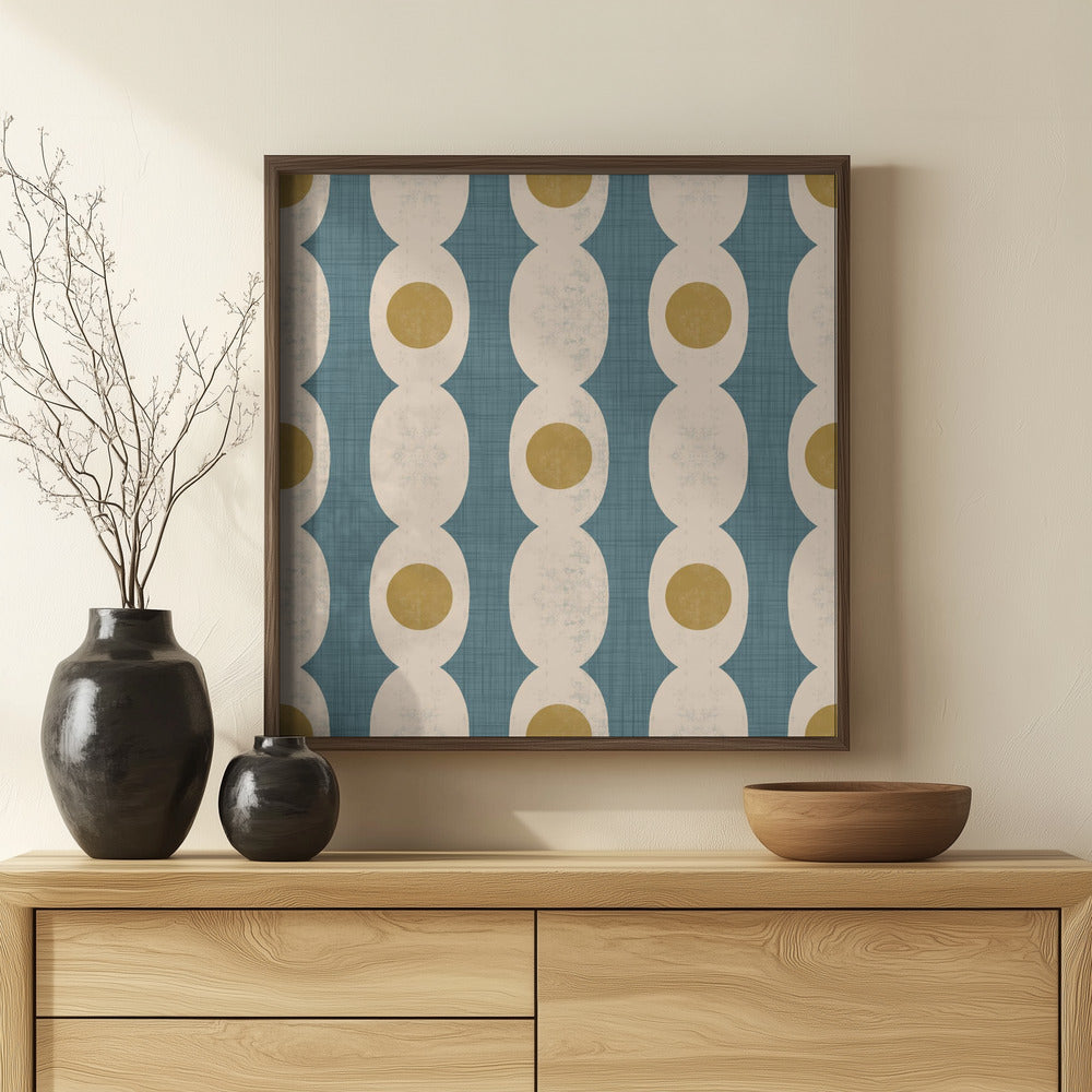 Retro Mod Geo Chain - Slate Blue - Mid Century Modern Poster