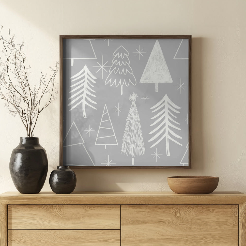 Christmas Tree Evergreen - Tree - Pine Tree Grey Poster