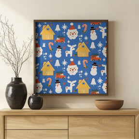 Holiday Christmas Santa Workshop Minimal Retro Blue Poster