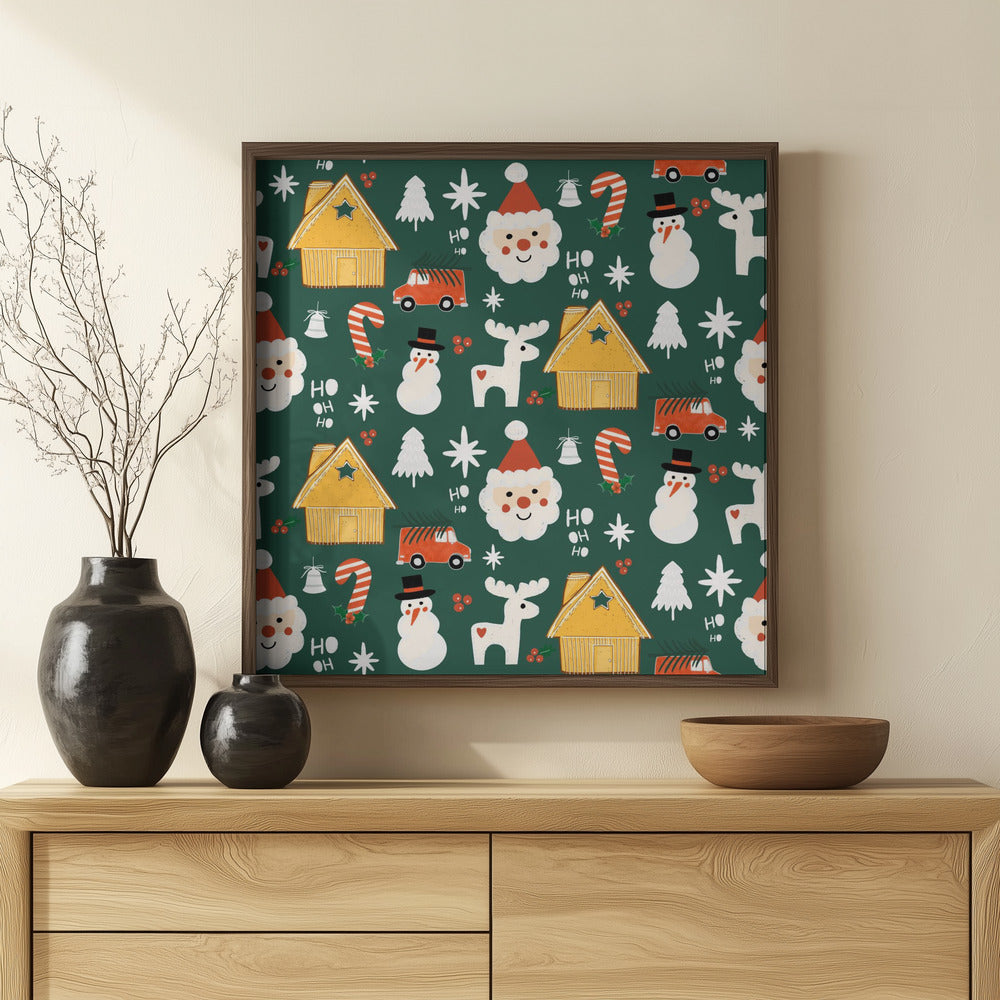 Holiday Christmas Santa Workshop Minimal Retro Green Poster