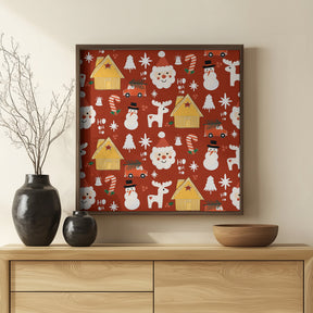 Holiday Christmas Santa Workshop Minimal Retro Red Poster