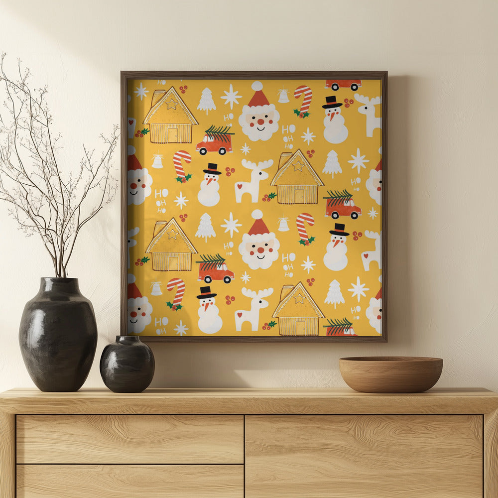 Holiday Christmas Santa Workshop Minimal Retro Yellow Poster