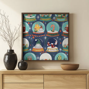 Christmas Snow Globe Navy Blue Poster