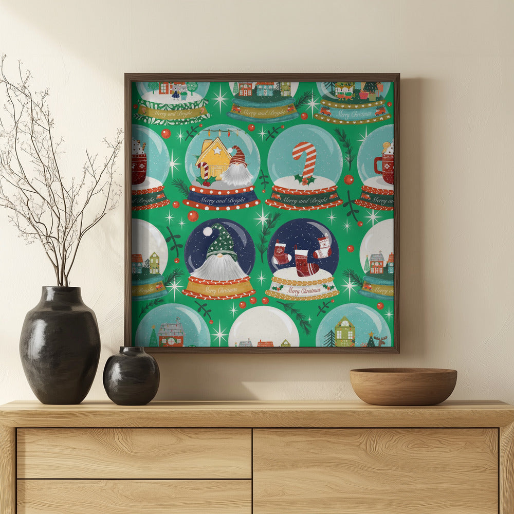 Christmas Snow Globe Green Poster