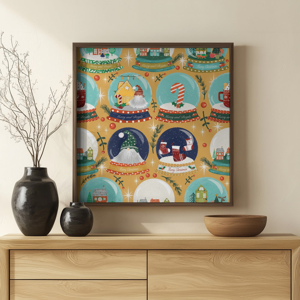 Christmas Snow Globe Yellow Poster