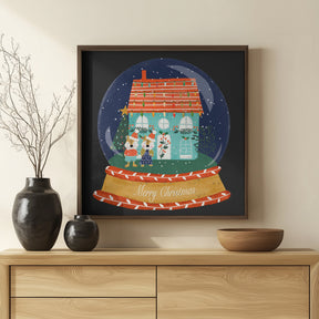 Christmas Snow Globe Village with Fox Family  - Merry Christmas Poster