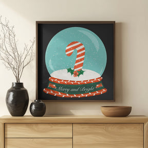 Christmas Candy Cane Snow Globe - Merry and Bright Poster