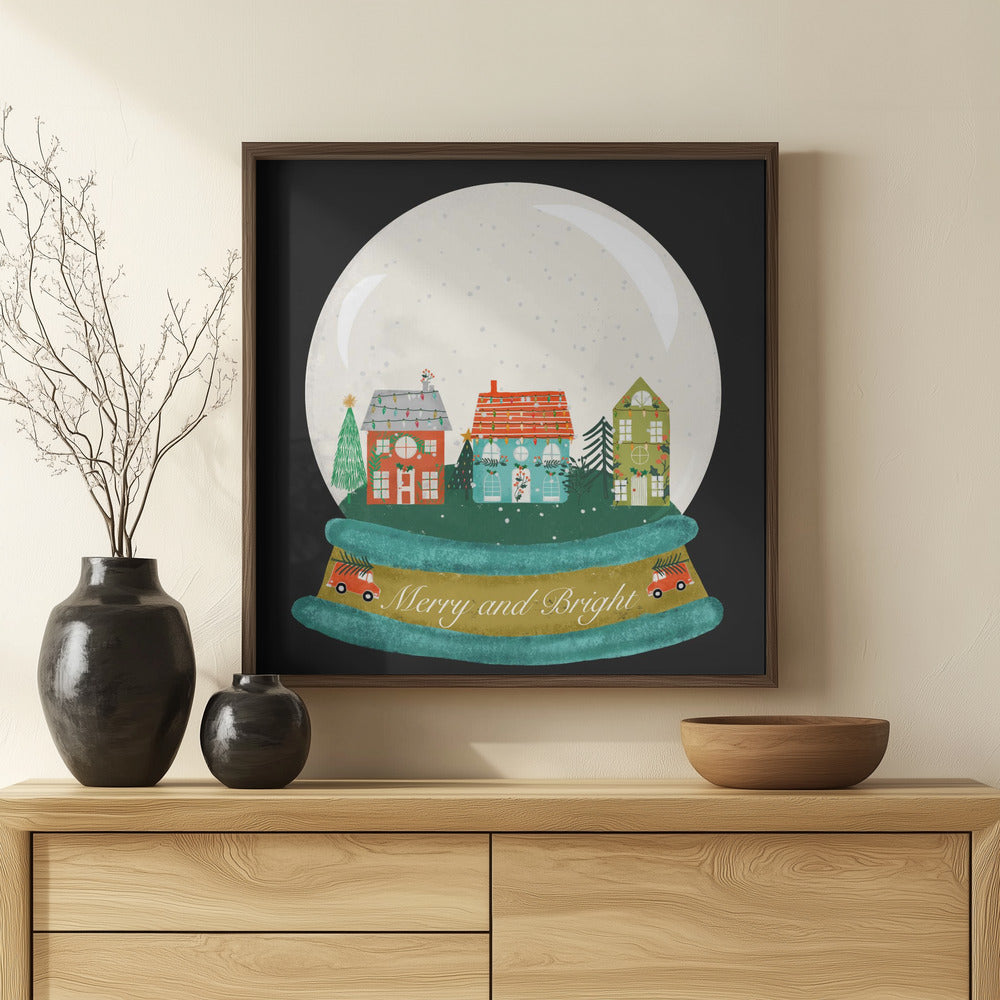 Christmas Village Snow Globe - Merry and Bright Poster