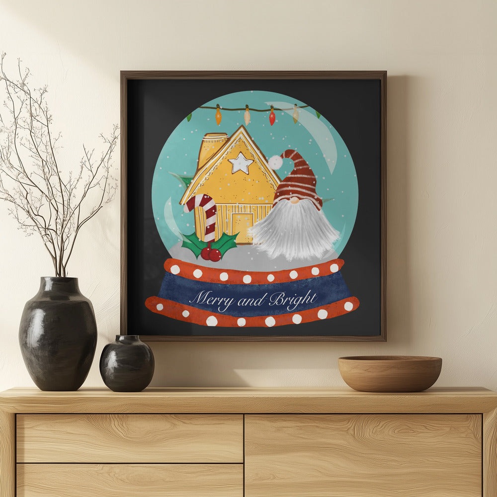 Santa Gnome Snow Globe - Merry and Bright Poster