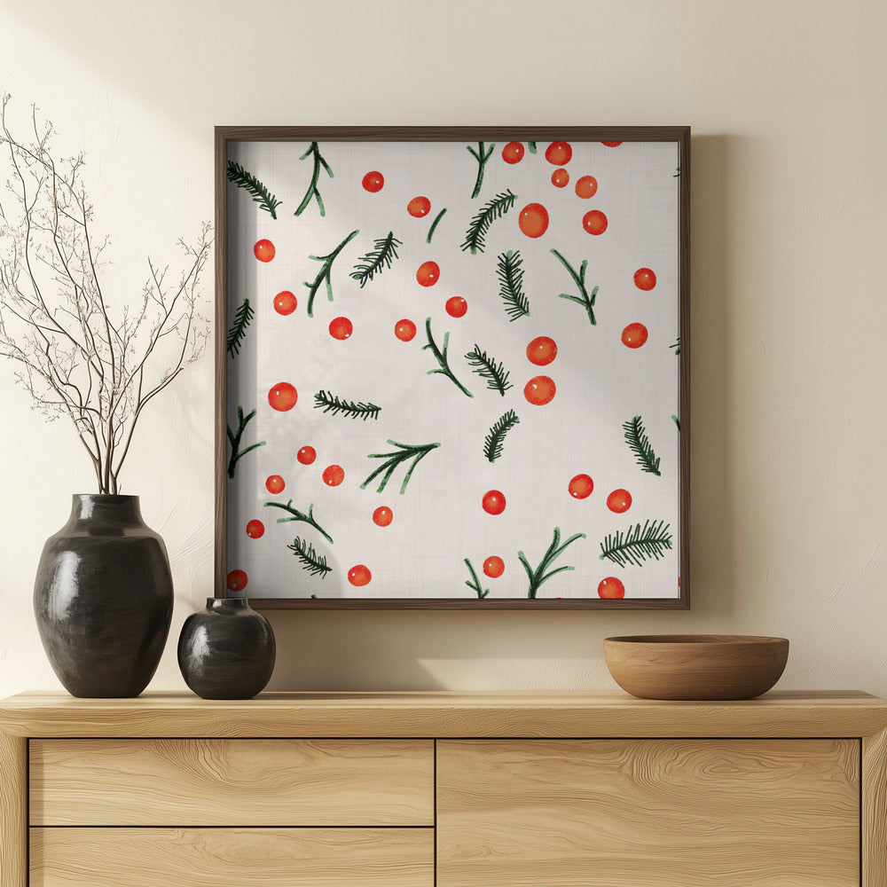 Holiday Branches &amp; Berries Beige Poster