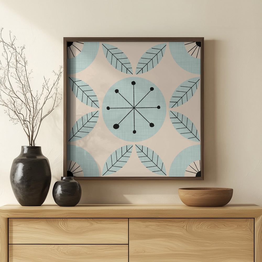 Atomic Floral Botanic Dots Baby Blue - Mid Century Modern Poster