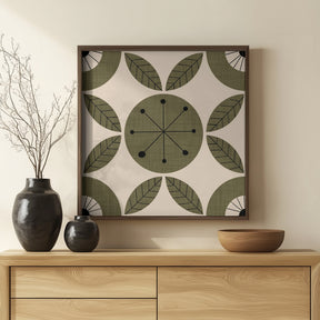 Atomic Floral Botanic Dots Olive - Mid Century Modern Poster