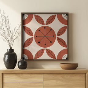 Atomic Floral Botanic Dots Rust Red - Mid Century Modern Poster