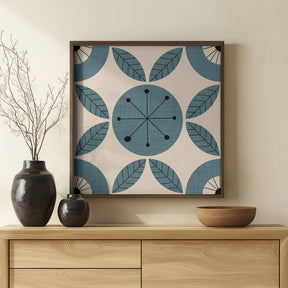 Atomic Floral Botanic Dots Slate Teal Mid Century Modern Poster