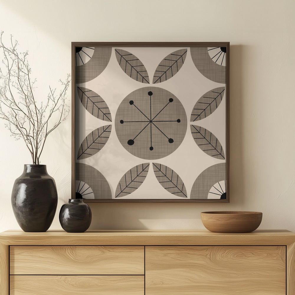 Atomic Floral Botanic Dots Taupe - Mid Century Modern Poster