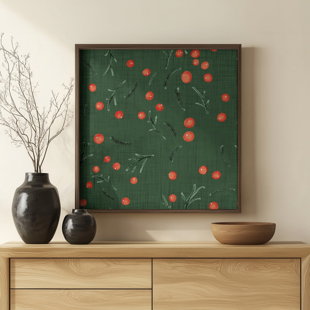 Holiday Branches &amp; Berries Green Poster