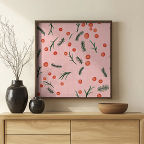 Holiday Branches &amp; Berries Pink Poster