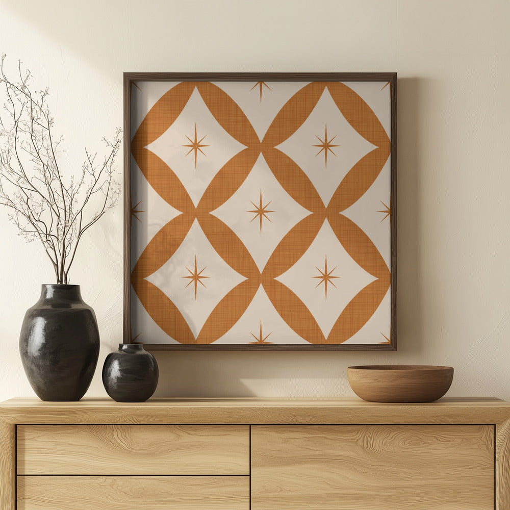 Atomic Star   Mid Century Starburst Mustard Brown Poster