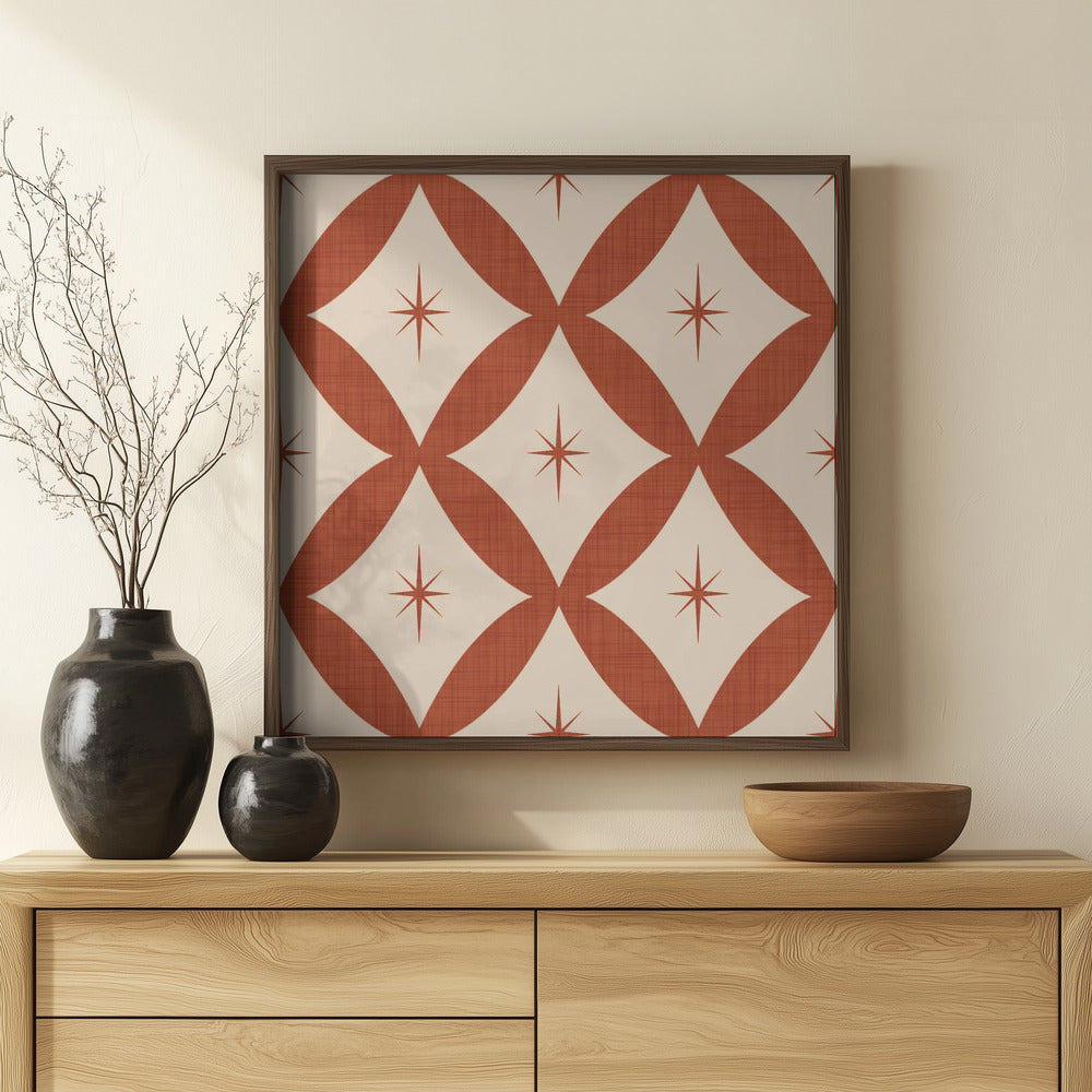 Atomic Star   Mid Century Starburst Rust Red Poster