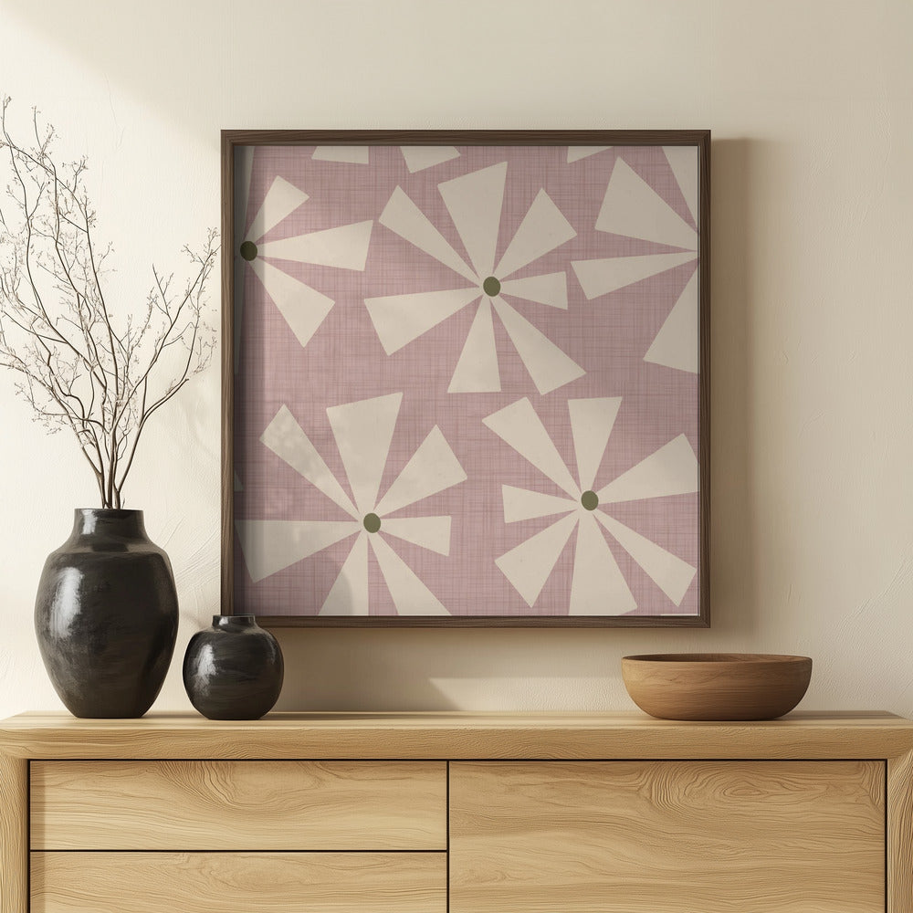 Geometric Floral Burst - Mid Century Flowers Mauve Poster