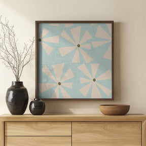 Geometric Floral Burst - Mid Century Flowers Baby Blue Poster