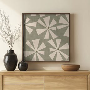 Geometric Floral Burst - Mid Century Flowers Sage Poster