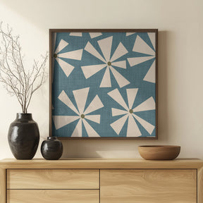 Geometric Floral Burst - Mid Century Flowers Slate Teal Poster