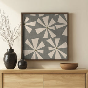 Geometric Floral Burst - Mid Century Flowers Taupe Poster