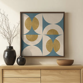 Retro Vintage Circle Fusion - Mid Century Orbs Slate Blue - 50s Geometric Poster