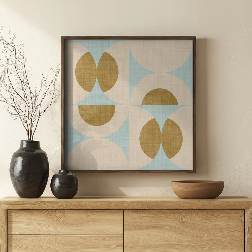 Retro Vintage Circle Fusion - Mid Century Orbs Baby Blue - 50s Geometric Poster