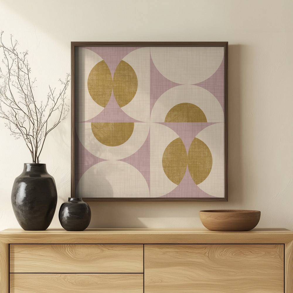 Retro Vintage Circle Fusion - Mid Century Orbs Mauve - 50s Geometric Poster