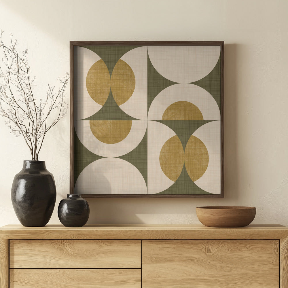 Retro Vintage Circle Fusion - Mid Century Orbs Olive - 50s Geometric Poster