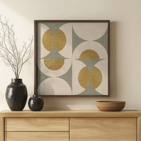 Retro Vintage Circle Fusion - Mid Century Orbs Sage - 50s Geometric Poster