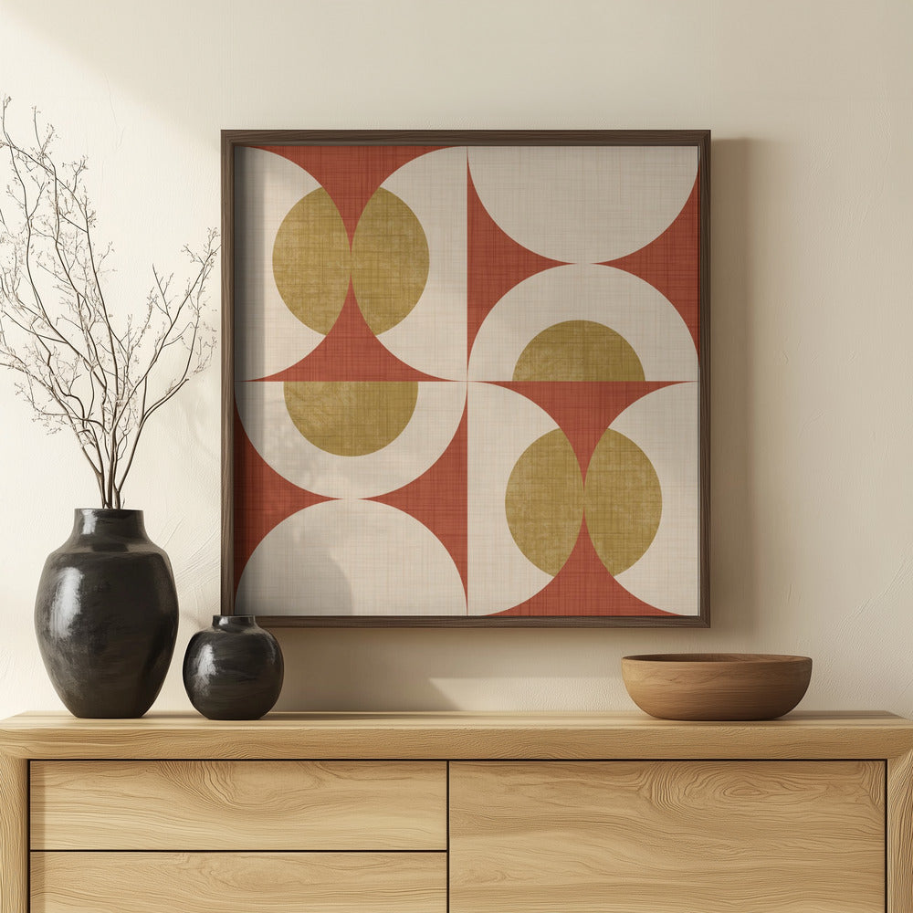 Retro Vintage Circle Fusion - Mid Century Orbs Rust Red - 50s Geometric Poster