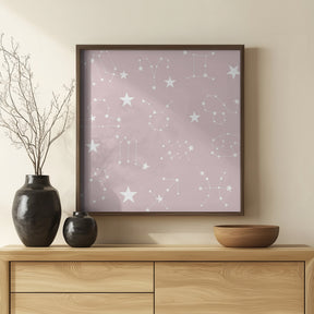 Celestial Constellation Boho-Moon and Stars In Dark Neutral- Mauve Poster