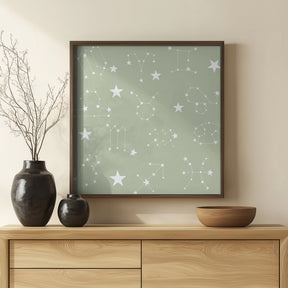 Celestial Constellation Boho-Moon and Stars In Dark Neutral- Sage Poster