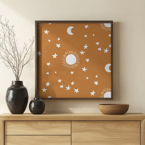 Celestial Dreamscape - Neutral Stars &amp; Shooting Stars Nursery- Ocher Poster