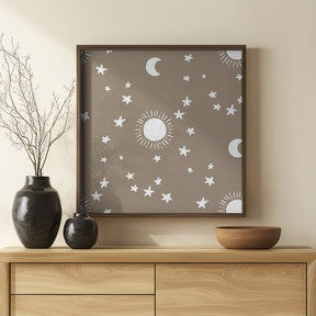 Celestial Dreamscape - Neutral Stars &amp; Shooting Stars Nursery- Taupe Poster