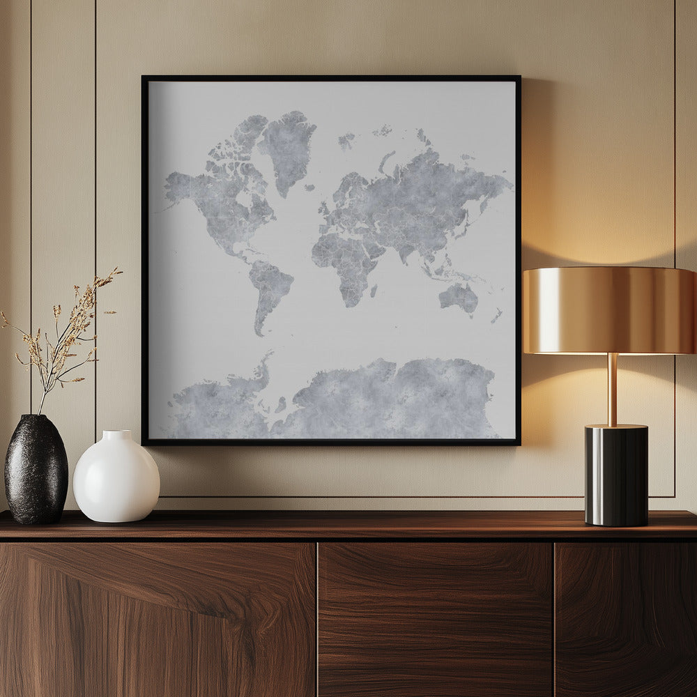 Gray world map Poster