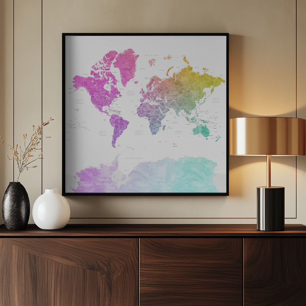 Leo world map with countries Poster