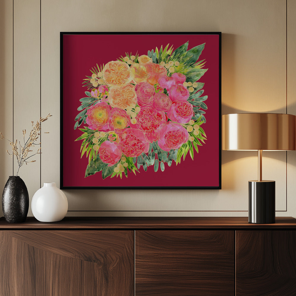 Rekha floral bouquet in watercolor an red Poster