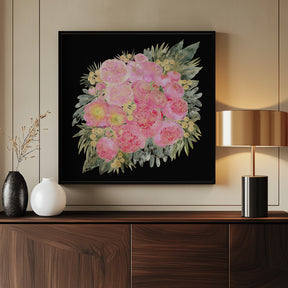 Rehka floral bouquet in light pink watercolor and black Poster