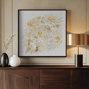 Rekha floral bouquet in gold Poster