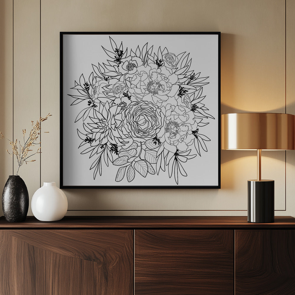 Nanette flower bouquet in black and white Poster